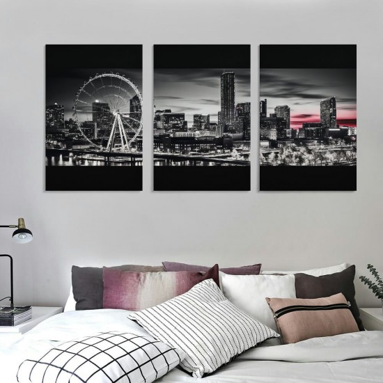 Ulloord Citysacape Canvas Decor Black and White City Picture Artwork for Living Room Bedroom Office Home Decorations Building Panoramic Painting 