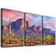  Colorfull Sunset with Superstition Mountains wall art Sonoran Desert Picture Saguaros Landscape Canvas Wall Art Gallery Wrapped Botanical Cactus in Picture Print on Canvas for Living Room