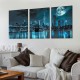 Wall Art Canvas Painting Black White and Blue New York Brooklyn Bridge Cityscape Night Building Picture Poster Print Framed for Living Room Bedroom Kitchen Office Home Decor