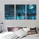 Wall Art Canvas Painting Black White and Blue New York Brooklyn Bridge Cityscape Night Building Picture Poster Print Framed for Living Room Bedroom Kitchen Office Home Decor