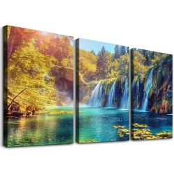 Lake Water Pictures Canvas Wall Art for Living room Bedroom Wall Decor,Waterfall Wall Art Print Paitnings for home Decor,Morden Artwork Sunset Tree Canvas Art