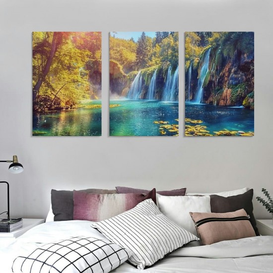 Lake Water Pictures Canvas Wall Art for Living room Bedroom Wall Decor,Waterfall Wall Art Print Paitnings for home Decor,Morden Artwork Sunset Tree Canvas Art