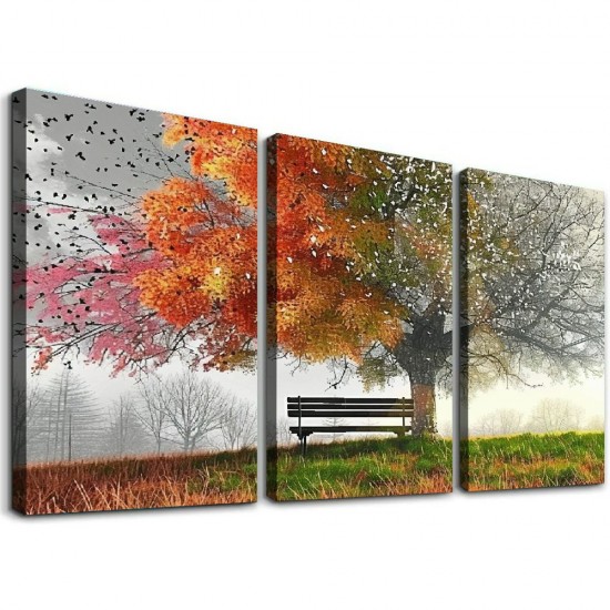 Canvas Prints Wall Art Decor Four Seasons Tree Picture Spring Summer Autumn Winter Tree Painting Artwork for Dining Room Kitchen Home Decor Framed Ready to Hang