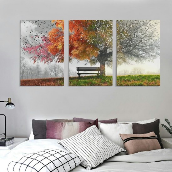 Canvas Prints Wall Art Decor Four Seasons Tree Picture Spring Summer Autumn Winter Tree Painting Artwork for Dining Room Kitchen Home Decor Framed Ready to Hang