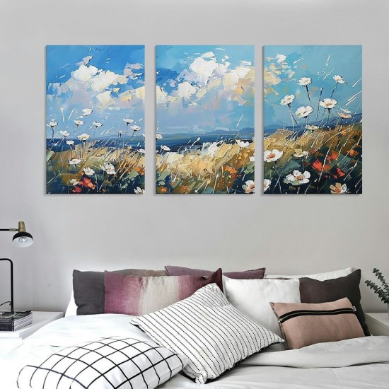 Flower Canvas Wall Art Daisy Floral Canvas Print Picture Landscape Daisy Blossom Canvas Artwork Landscape Canvas Painting for Living Room Bedroom Bathroom Office Home Decor