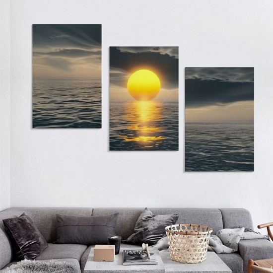 Canvas Prints Wall Art Decor Yellow Sunset over the ocean Picture Curved Horizon Painting Artwork for Dining Room Kitchen Home Decor Stretched and Framed Ready to Hang