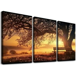 Wall Art Decor Canvas Print Picture Big Trees in Sunset Sunset Forest Natural Landscape Painting Artwork for Living Room Office Home Wall Decor Framed Ready to Hang