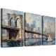 Brooklyn Bridge Wall Art New York Abstract Canvas Cityscape Painting, Colorful NYC Skyline Textured Picture Modern Artwork Framed for Living Room Bedroom Office Home Decor