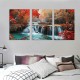 Wall Art Decor Canvas Print Picture Red Forest Waterfalls Landscape Tree for Living Room Office Home Decorations Stretched and Framed Ready to Hang