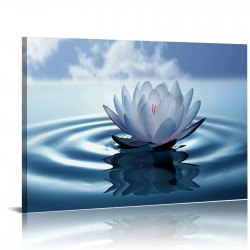 White Lotus Wall Art Canvas Pictures Print Spiritual Meditation Artwork Poster for Yoga Room Bathroom Zen Spa Photo Decor Framed Ready to Hang