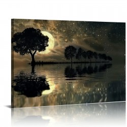 Lake Scenery Canvas Wall Art Hanging Picture Home Decoration Moon Tree Wall Decoration Artwork Bedroom Living Room Decoration