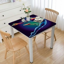 Athletes' Square Table Cover, Rainbow-Colored Vivid Sports Men's Jumping Theme Picture, Elastic Edge, Used for Table Decoration, Buffet and Camping