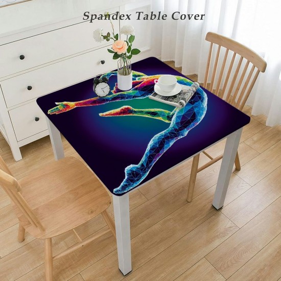 Athletes' Square Table Cover, Rainbow-Colored Vivid Sports Men's Jumping Theme Picture, Elastic Edge, Used for Table Decoration, Buffet and Camping