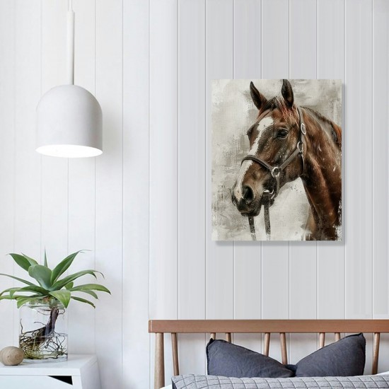 Vintage Horse Canvas Wall Art Brown Horse Canvas Pictures Wall Decor Farmhouse Animals Canvas Painting Rustic Artwork Canvas Prints Living Room Bedroom Bathroom Office Home Wall Decoration