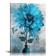 Abstract Flowers Wall Art Teal Flower Canvas Pictures Rustic Blossom Canvas Painting for Bedroom Bathroom Wall Decor Modern Teal Grey Canvas Prints Contemporary Botanical Wall Art