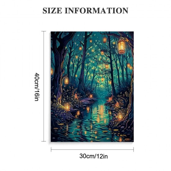 Halloween Fantasy Forest Canvas Wall Art, on Trees Blue Poster for Aesthetic, Picture Print Decor