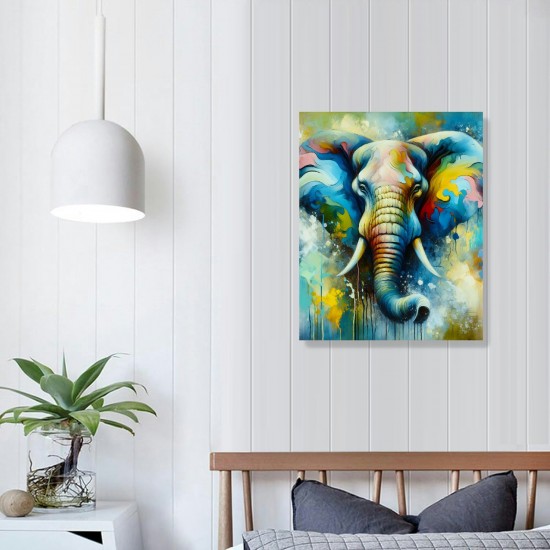 Elephant Picture Wall Art Colorful Animal Canvas Wall Art Modern Wildlife Artwork for Bathroom Bedroom Office Living Room Paintings Decorations Ready to Hang