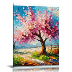 Canvas Wall Art Pink Peach Tree Canvas Print Hanging Pictures for Bathroom Bedroom Living Room Office Decor