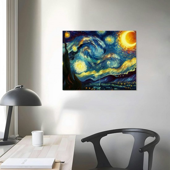 Starry Night Canvas Print of Van Gogh Oil Paintings Reproduction Modern Canvas Print Artwork Abstract Landscape Pictures Printed on Canvas Wall Art for Home Office Decorations