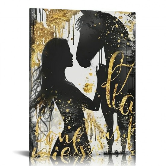 Rustic Horse Canvas Wall Art Horse and Girl Poster Inspirational Horse Picture for Girl Gift Horse Painting Wall Décor for Bedroom Office Framed Artwork