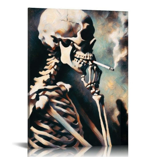 Skull of a with Burning Cigarette, Canvas Wall Art for Home Decor and Wall Decor Post-impressionism Canvas Prints Pictures Artwork