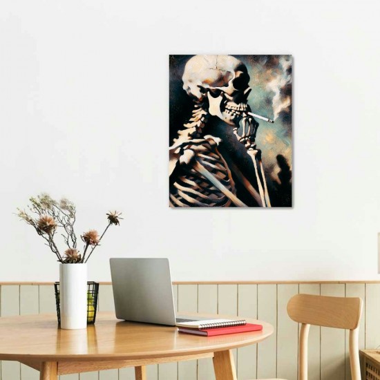 Skull of a with Burning Cigarette, Canvas Wall Art for Home Decor and Wall Decor Post-impressionism Canvas Prints Pictures Artwork