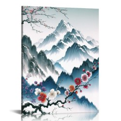 Plum Bossom Canvas Wall Art for Living Room, Chinese Style Wall Art Hanging Pictures Modern Floral Artwork Poster for Bedroom Bathroom Home Office Decor